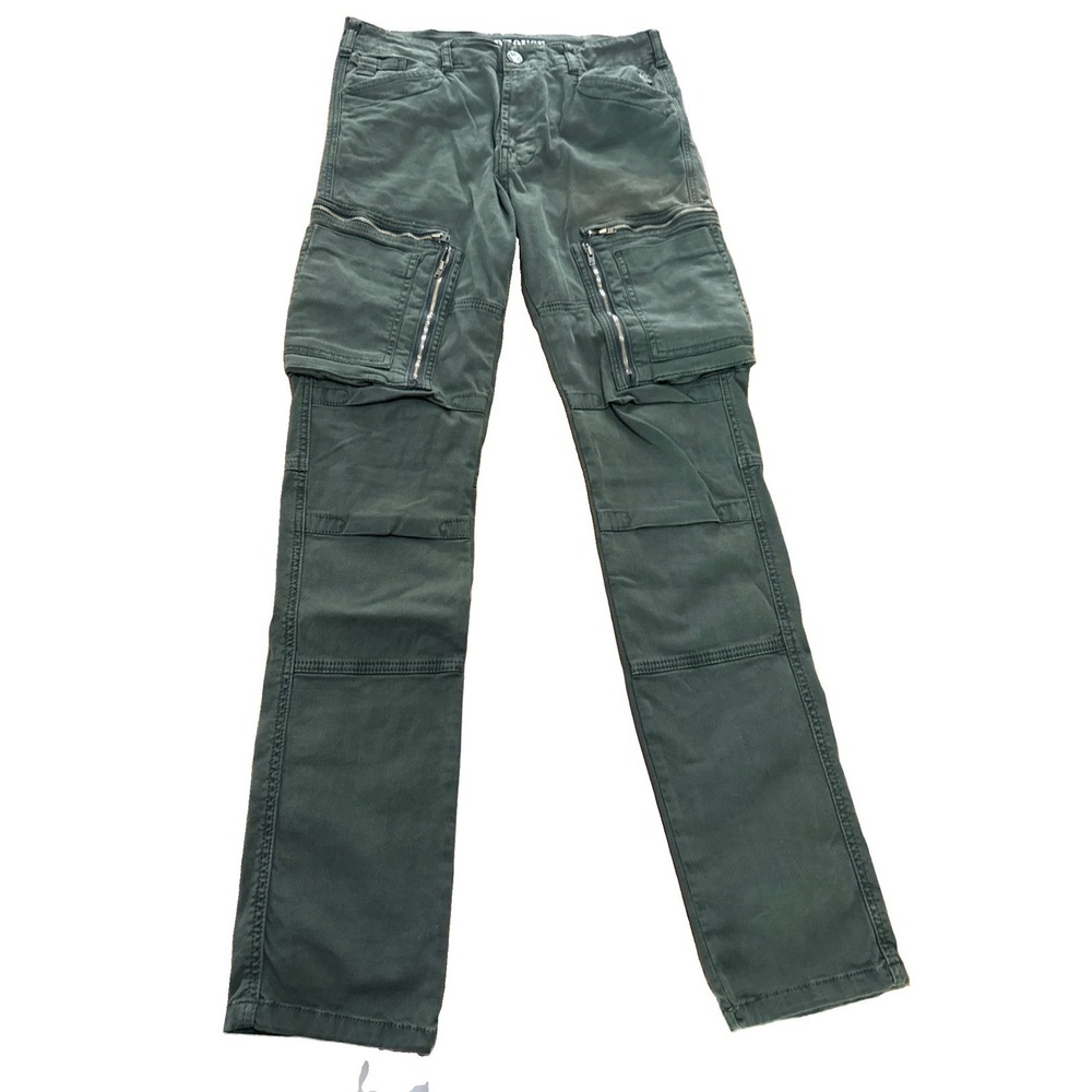 Grindhouse Jeans Mens 38z32 Green Grunge Square Pocket Brass Zip